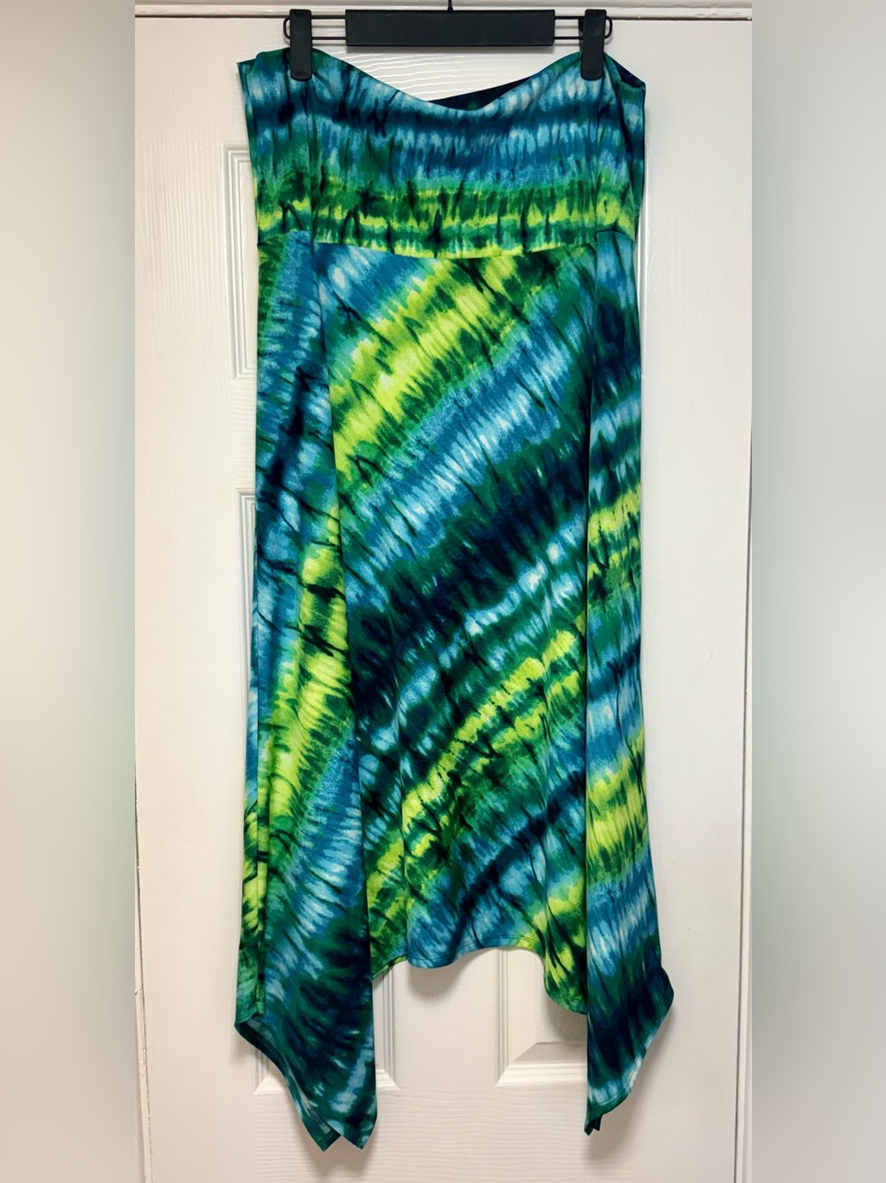 new directions Blue & Green Asymmetrical Tie-Dye Handkerchief Skirt